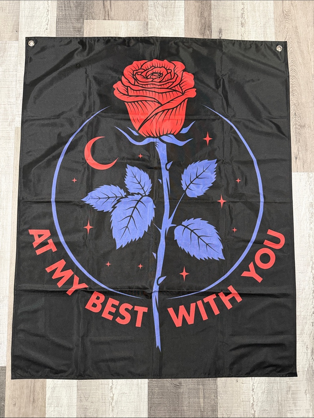 Rose Wall Tapestry - Red & Blue on Black